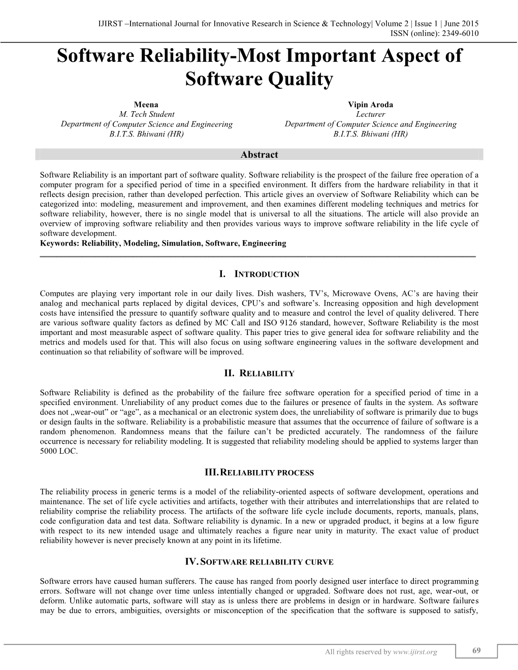 Software Reliability-Most Important Aspect of Software Quality