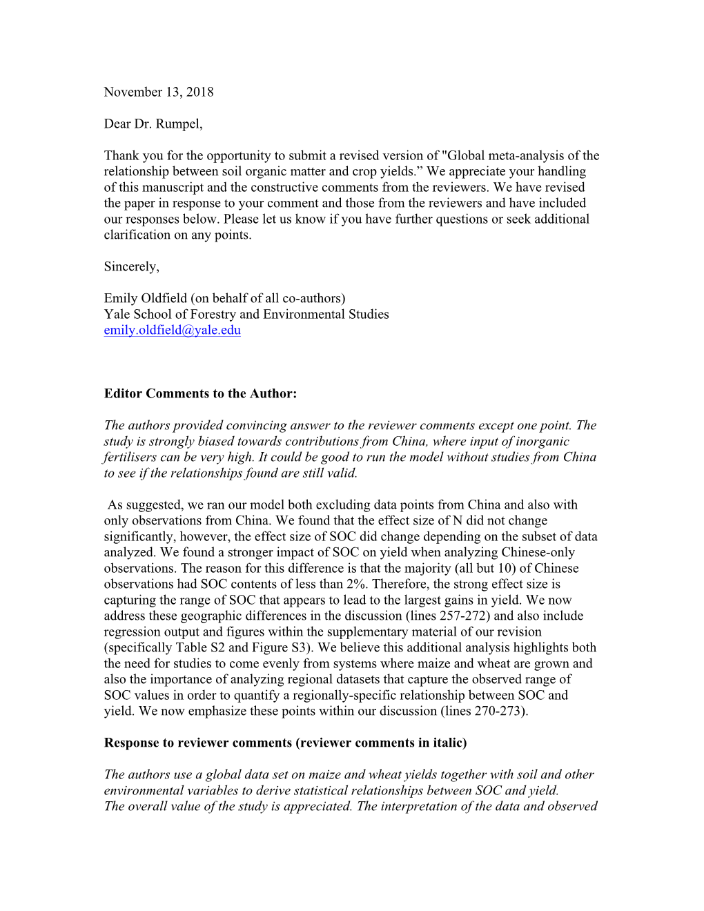 November 13, 2018 Dear Dr. Rumpel, Thank You for the Opportunity to Submit a Revised Version Of