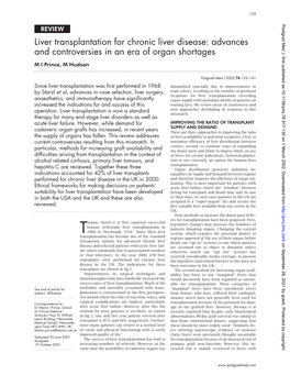 Advances and Controversies in an Era of Organ Shortages M I Prince, M Hudson