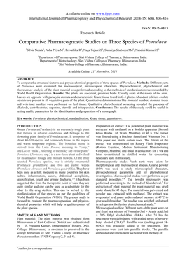Comparative Pharmacognostic Studies on Three Species of Portulaca