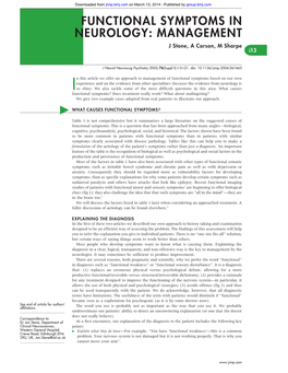 FUNCTIONAL SYMPTOMS in NEUROLOGY: MANAGEMENT Jstone,Acarson,Msharpe I13