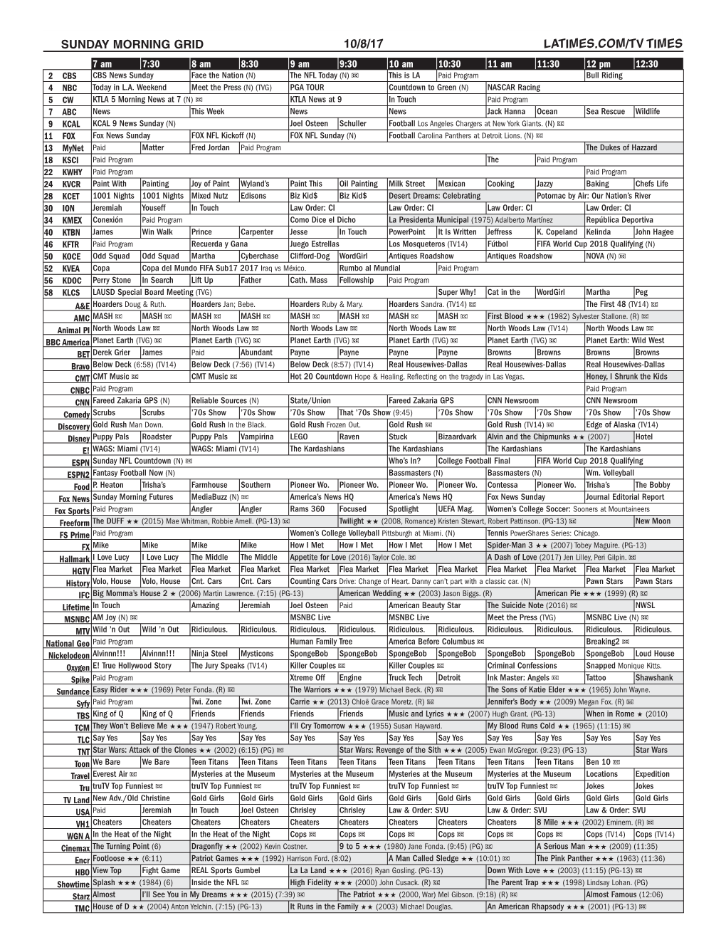 Sunday Morning Grid 10/8/17 Latimes.Com/Tv Times