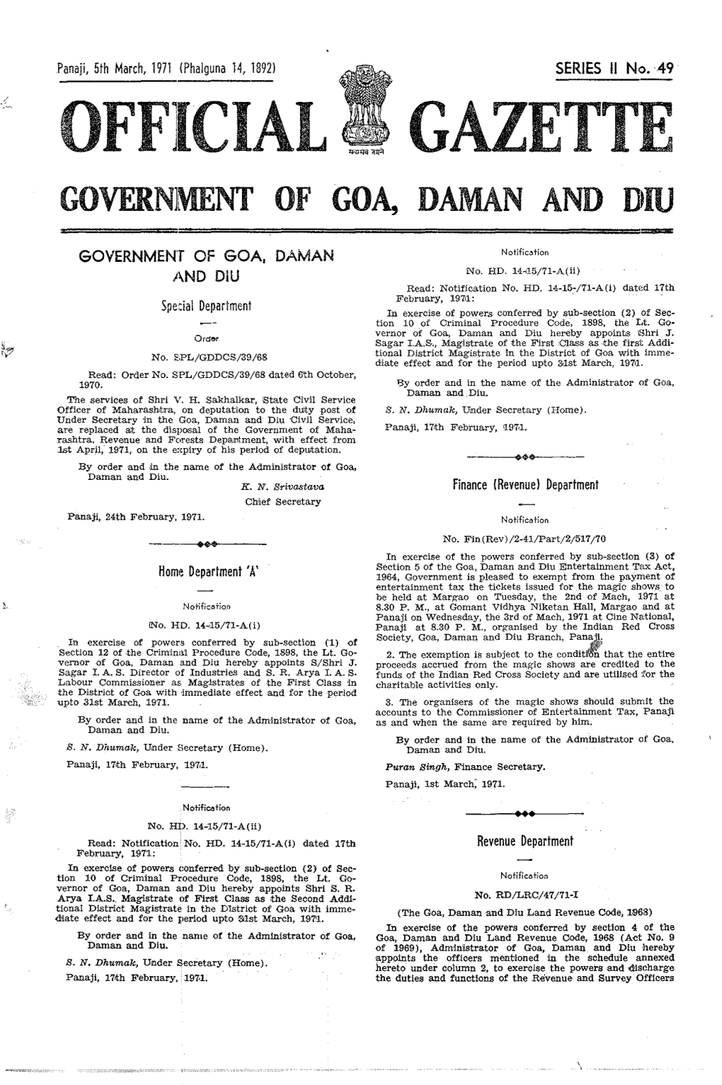 OFF][CIAL GAZETTE Governlment of GOA, DAMAN and DIU