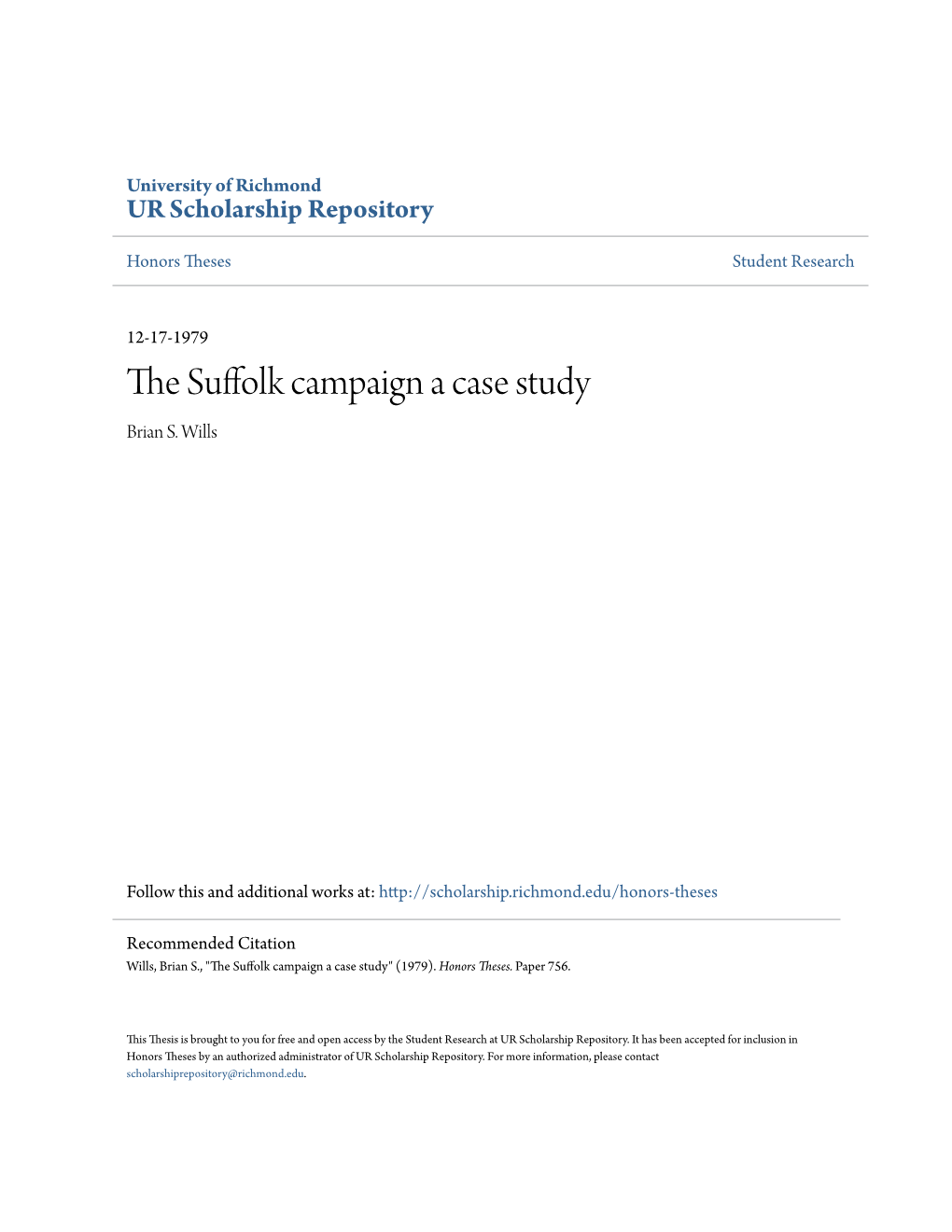 The Suffolk Campaign a Case Study