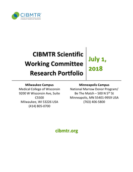 CIBMTR Scientific Working Committee Research Portfolio July 1, 2018