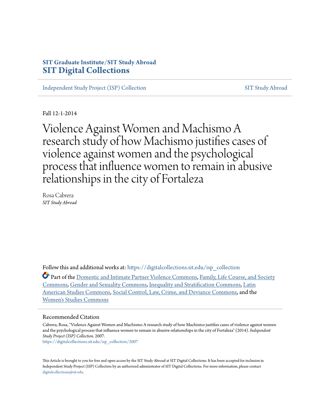 Violence Against Women and Machismo