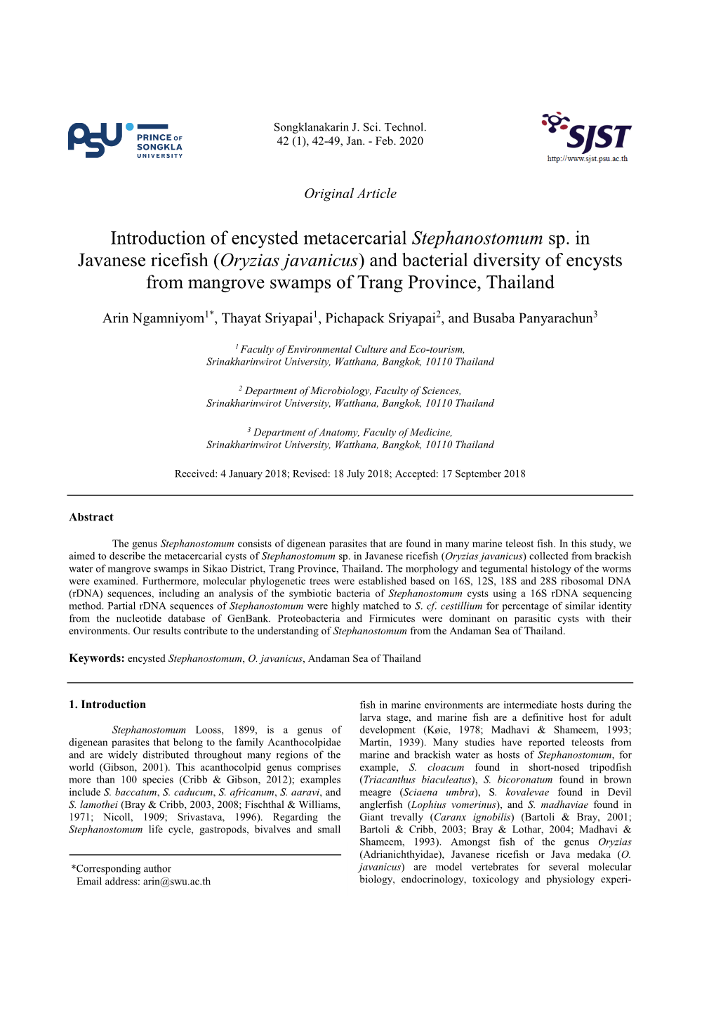 Introduction of Encysted Metacercarial Stephanostomum Sp. in Javanese