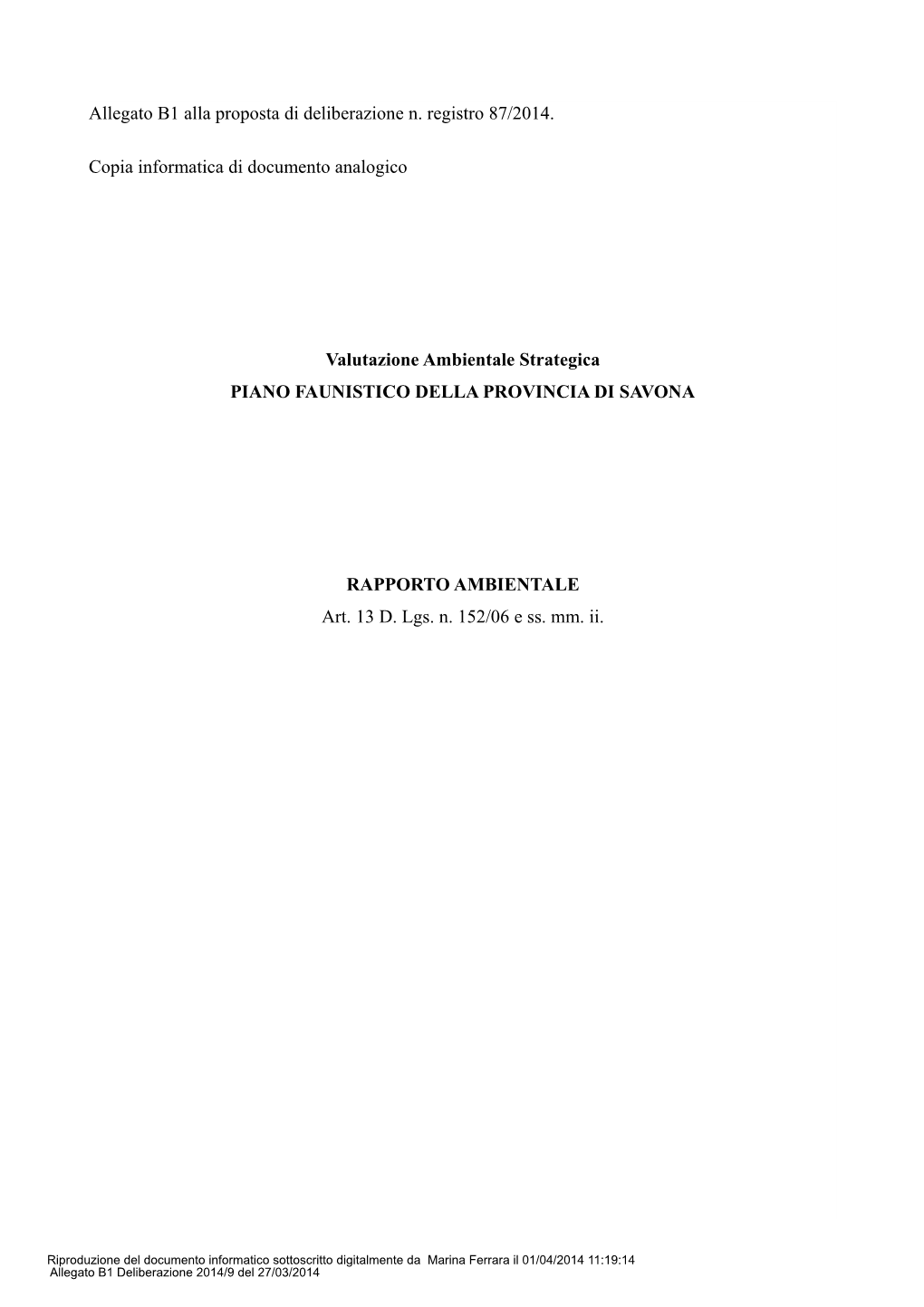 Allegato B1 Alla Proposta Di Deliberazione N. Registro 87/2014