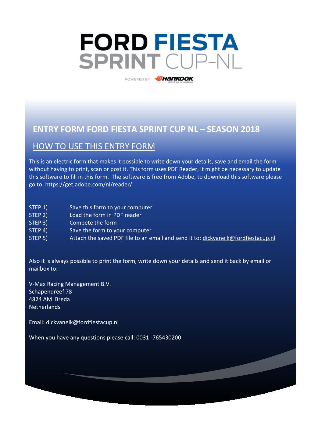 Entry Form Ford Fiesta Sprint Cup Nl – Season 2018