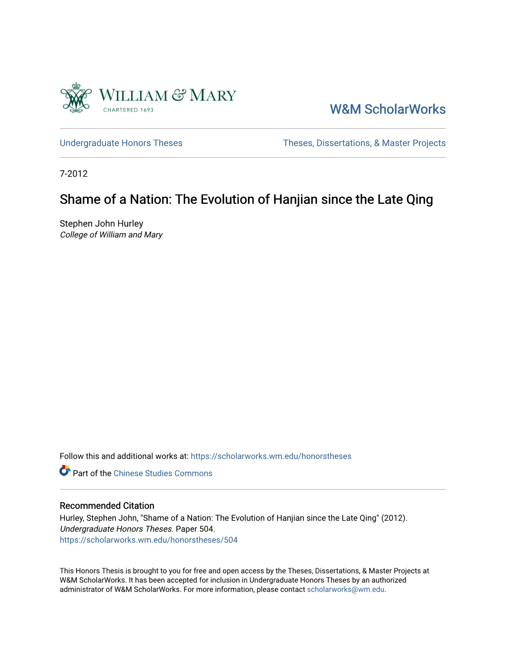 The Evolution of Hanjian Since the Late Qing