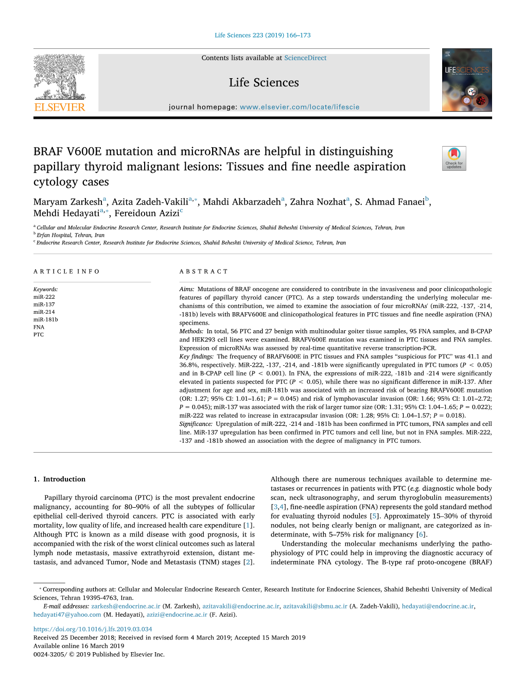 BRAF V600E Mutation and Micrornas Are Helpful In