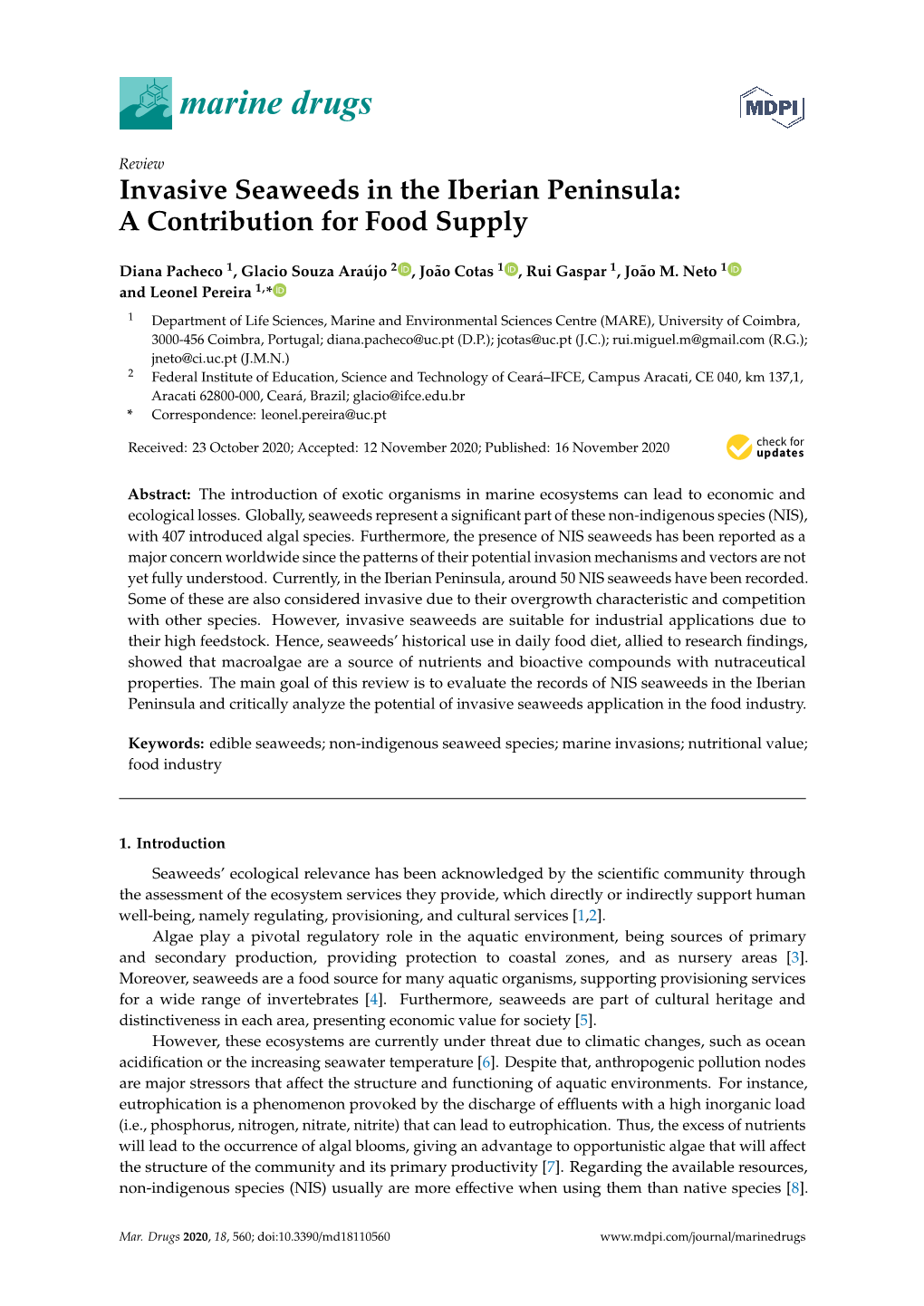 Invasive Seaweeds in the Iberian Peninsula: a Contribution for Food Supply