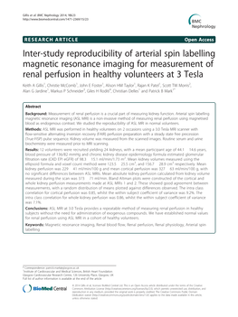Inter-Study Reproducibility of Arterial Spin Labelling Magnetic Resonance