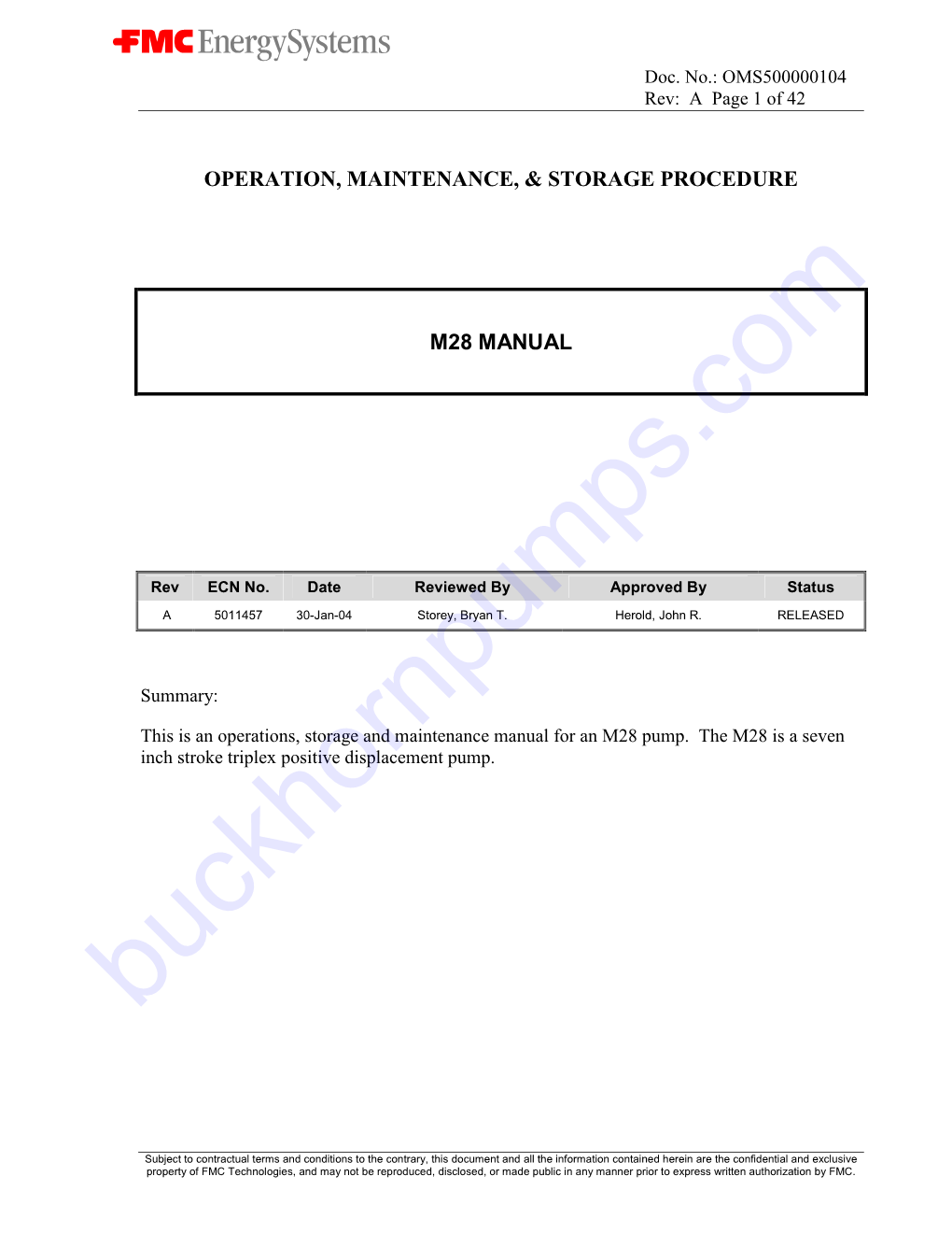 Operation, Maintenance, & Storage Procedure M28