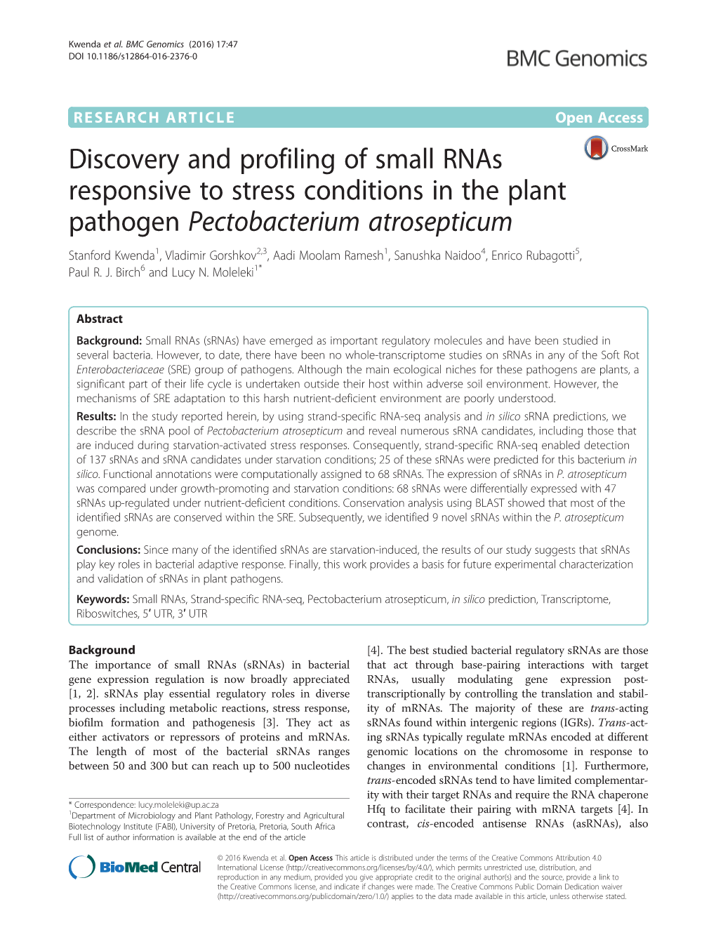 Discovery and Profiling of Small Rnas Responsive To