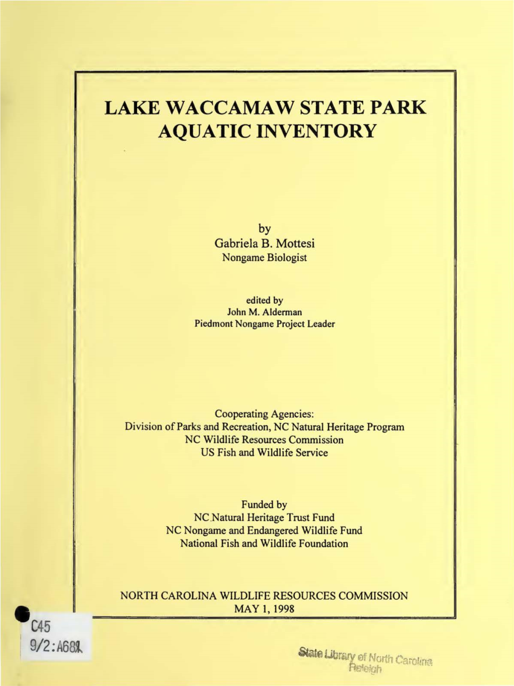 Lake Waccamaw State Park Aquatic Inventory