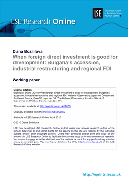 When Foreign Direct Investment Is Good for Development: Bulgaria’S Accession, Industrial Restructuring and Regional FDI