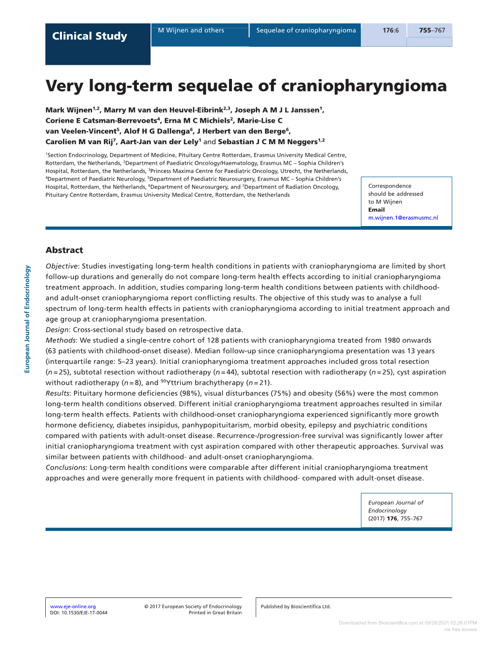 Very Long-Term Sequelae of Craniopharyngioma