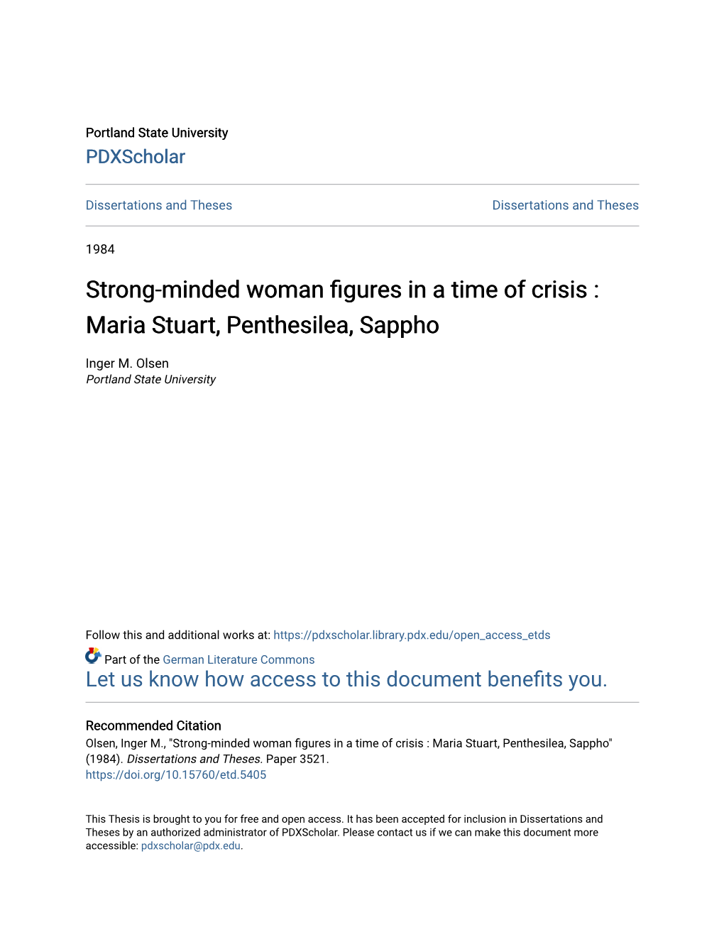 Strong-Minded Woman Figures in a Time of Crisis : Maria Stuart, Penthesilea, Sappho