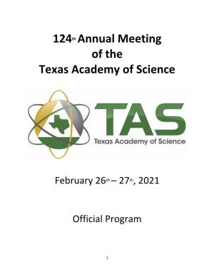124Th Annual Meeting of the Texas Academy of Science