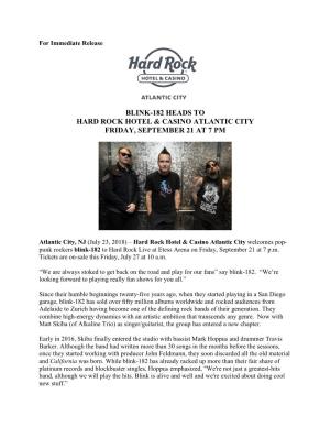 Blink-182 Heads to Hard Rock Hotel & Casino Atlantic City