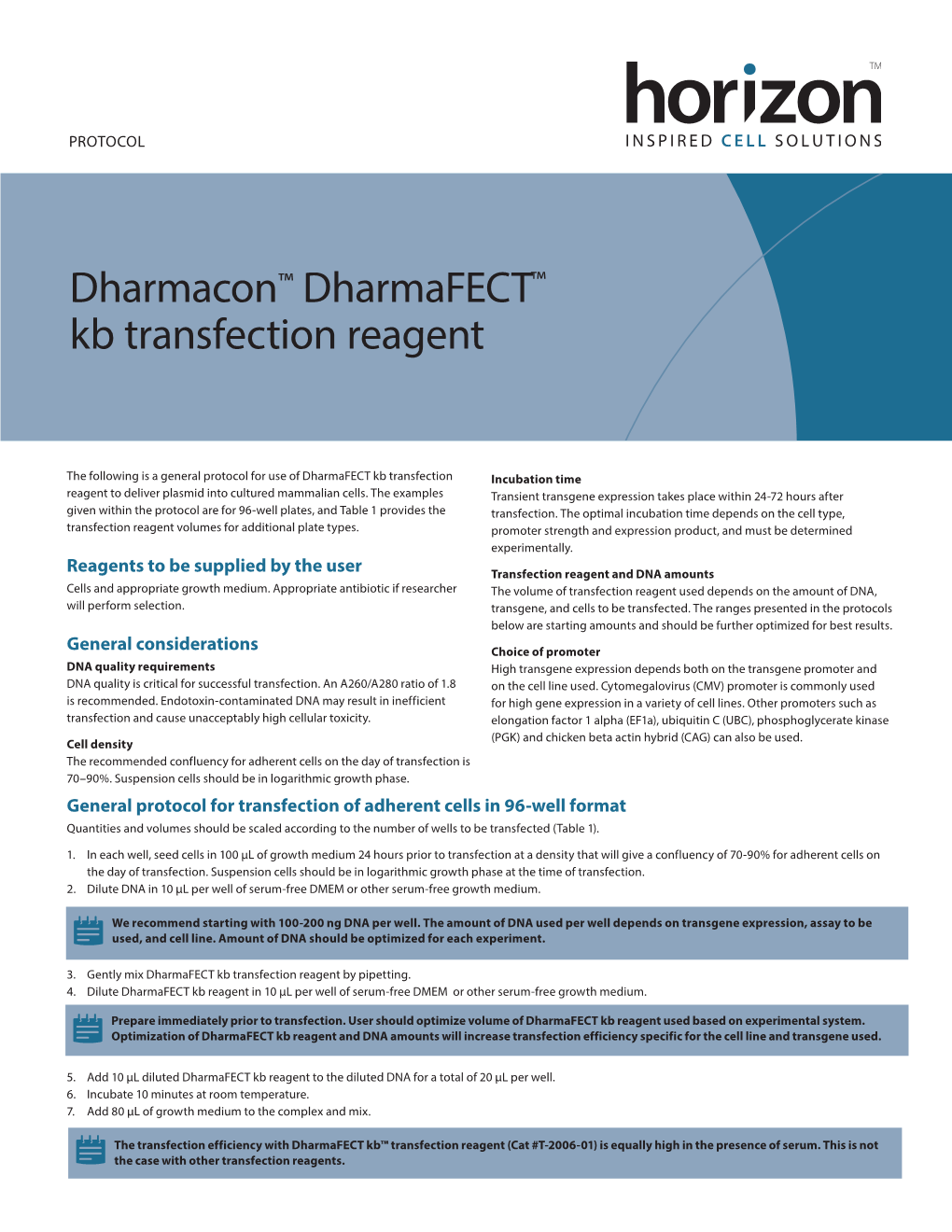 Dharmafect Kb Transfection Reagent by Pipetting