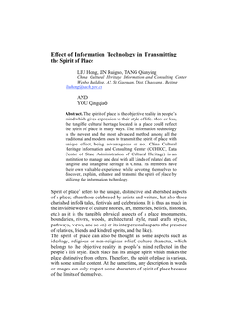 Effect of Information Technology in Transmitting the Spirit of Place