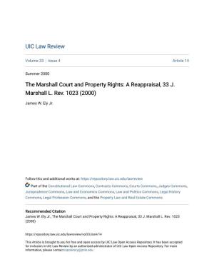 The Marshall Court and Property Rights: a Reappraisal, 33 J