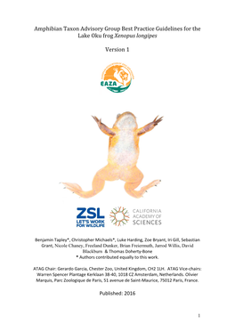 Amphibian Taxon Advisory Group Best Practice Guidelines for the Lake Oku Frog Xenopus Longipes