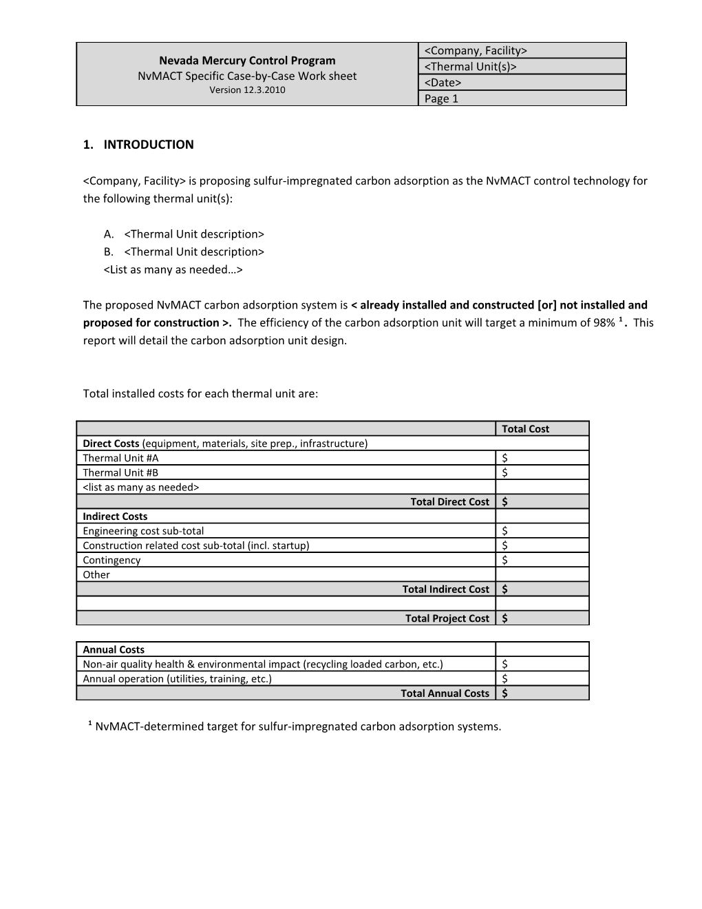 <Company, Facility> Is Proposing Sulfur-Impregnated Carbon Adsorption As the Nvmact