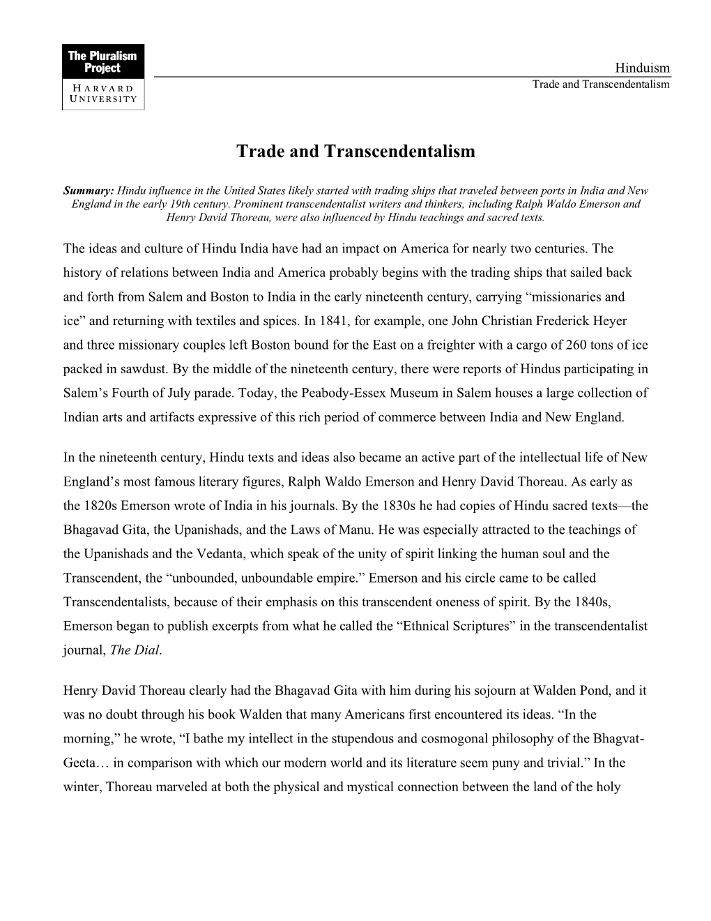 Trade and Transcendentalism