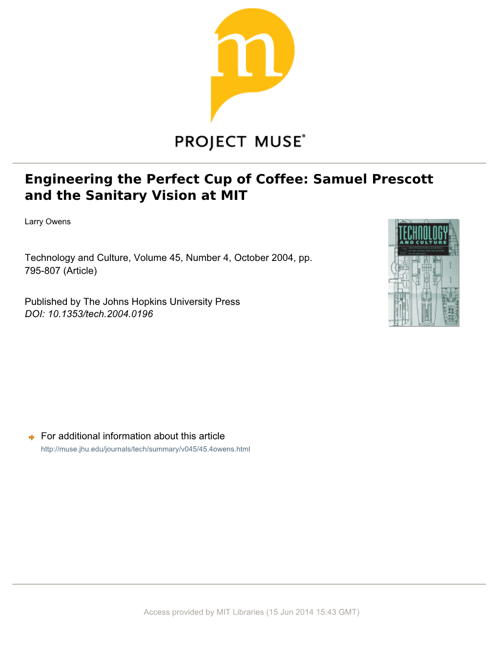 Engineering the Perfect Cup of Coffee Samuel Prescott and the Sanitary Vision at MIT