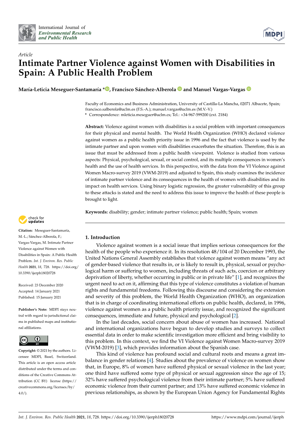 Intimate Partner Violence Against Women with Disabilities in Spain: a Public Health Problem