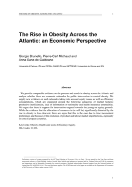 The Rise in Obesity Across the Atlantic: an Economic Perspective