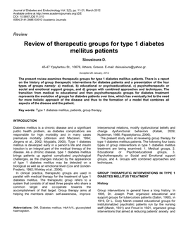 Review of Therapeutic Groups for Type 1 Diabetes Mellitus Patients