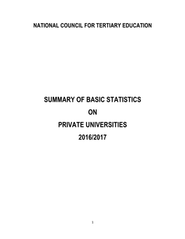Summary of Basic Statistics on Private Universities 2016/2017