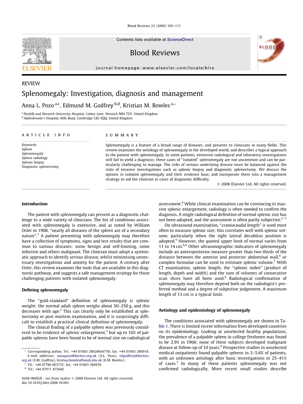 Splenomegaly: Investigation, Diagnosis and Management