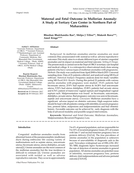 Maternal and Fetal Outcome in Mullerian Anomaly: a Study at Tertiary Care Center in Northern Part of Maharashtra