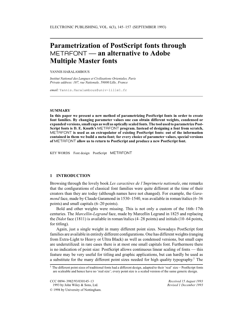 Parametrization of Postscript Fonts Through Metafont-- an Alternative To