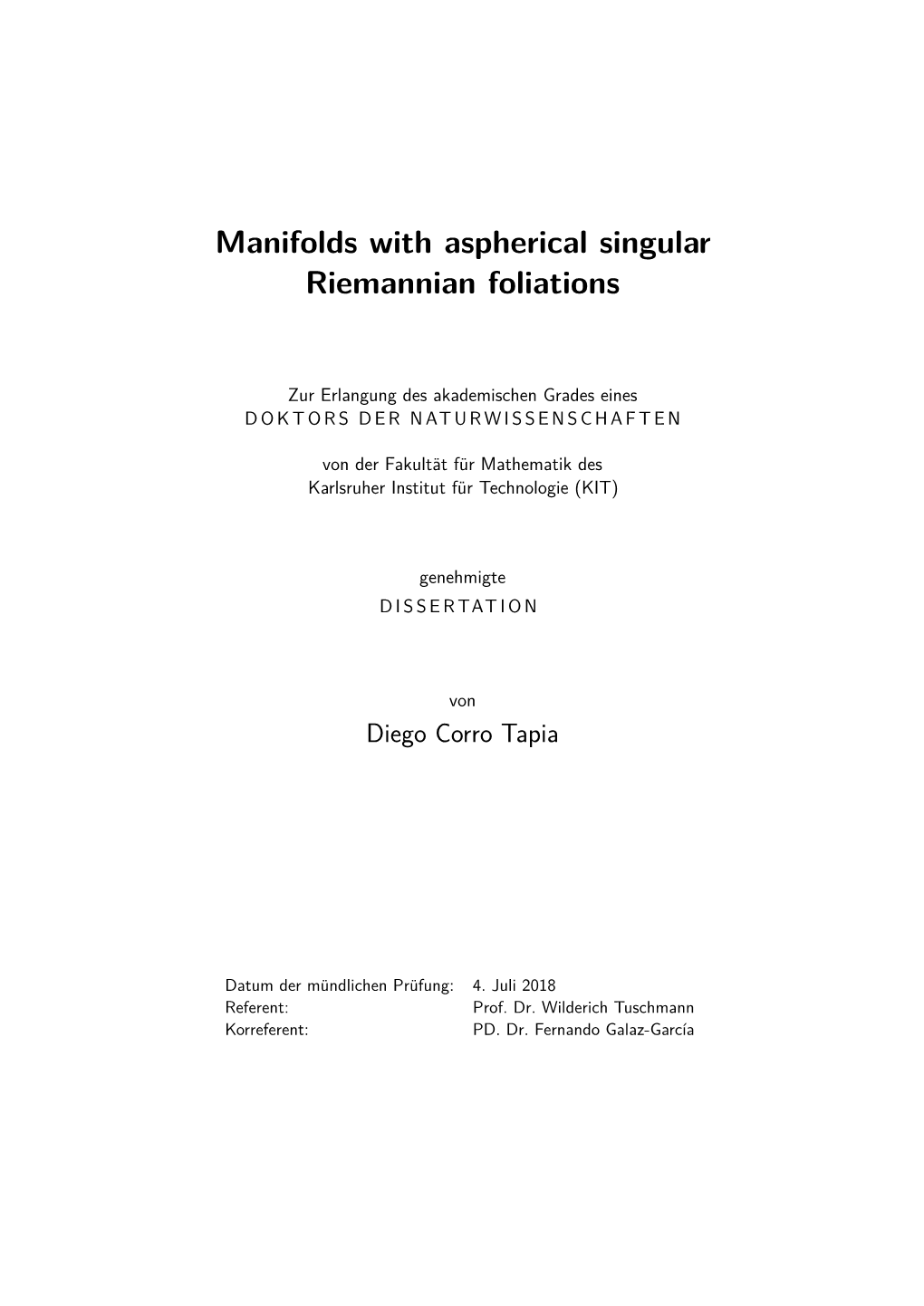 Manifolds with Aspherical Singular Riemannian Foliations