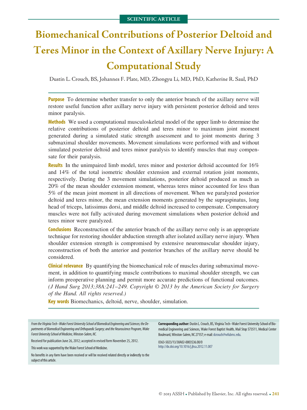 Biomechanical Contributions of Posterior Deltoid and Teres Minor in the Context of Axillary Nerve Injury: a Computational Study Dustin L