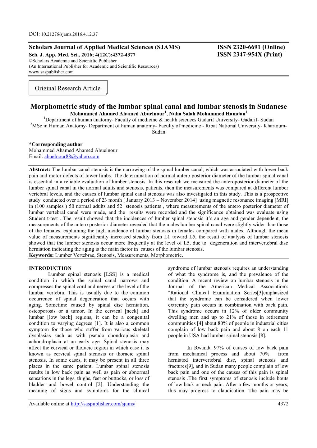 Morphometric Study of the Lumbar Spinal Canal and Lumbar Stenosis In