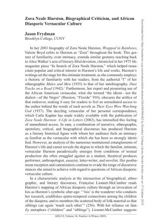 Zora Neale Hurston, Biographical Criticism, and African Diasporic
