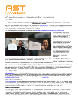 AST Spacemobile Announces Collaboration with Smart Communications