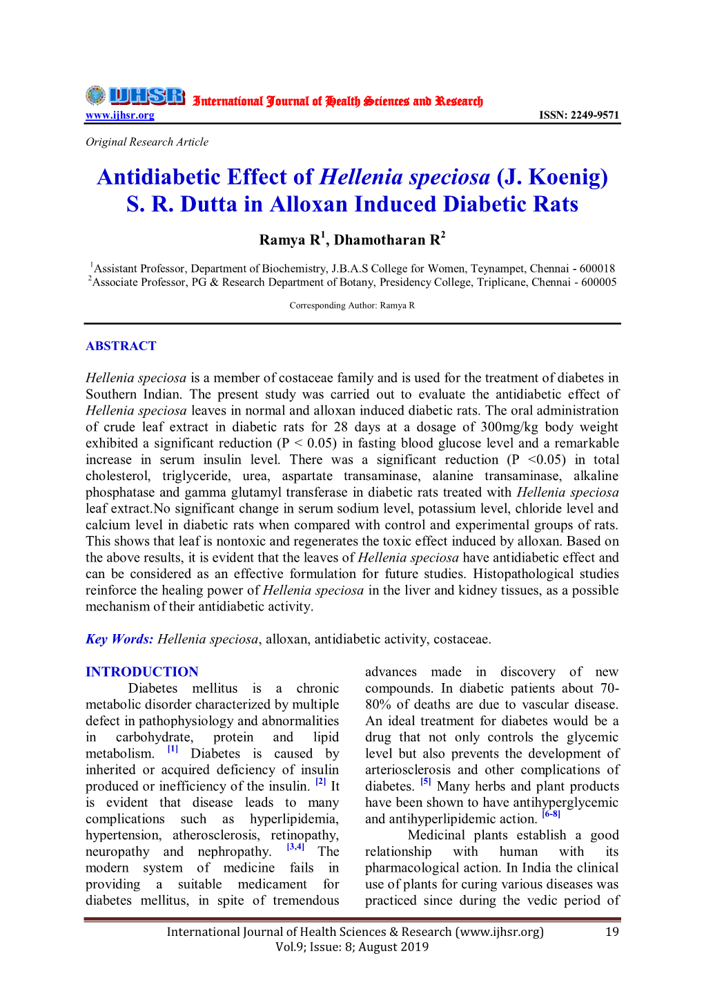 Antidiabetic Effect of Hellenia Speciosa (J