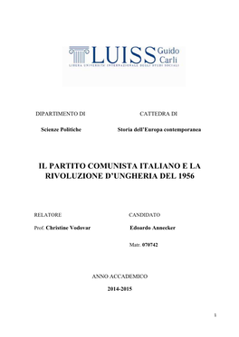 Il Partito Comunista Italiano E La Rivoluzione D'ungheria