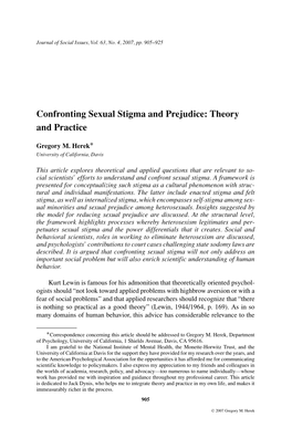 Confronting Sexual Stigma and Prejudice: Theory and Practice ∗ Gregory M