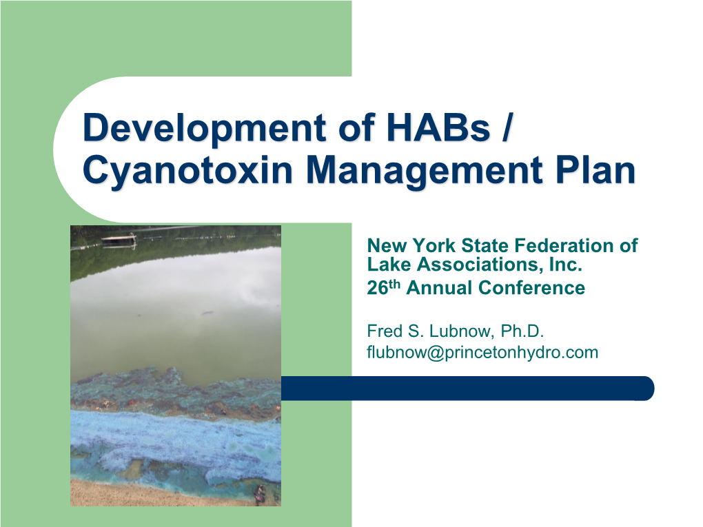 Development of Habs / Cyanotoxin Management Plan