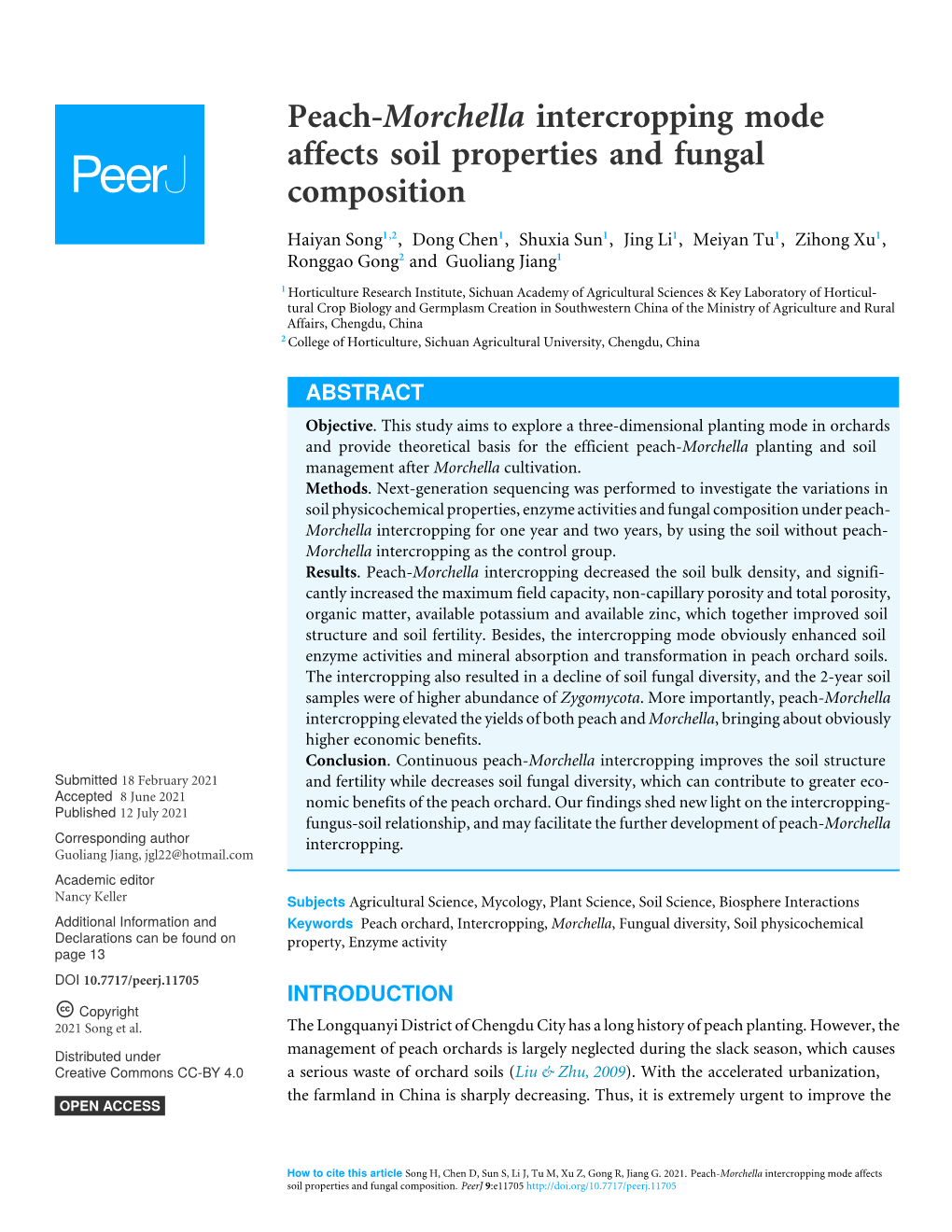 Peach-Morchella Intercropping Mode Affects Soil Properties and Fungal Composition