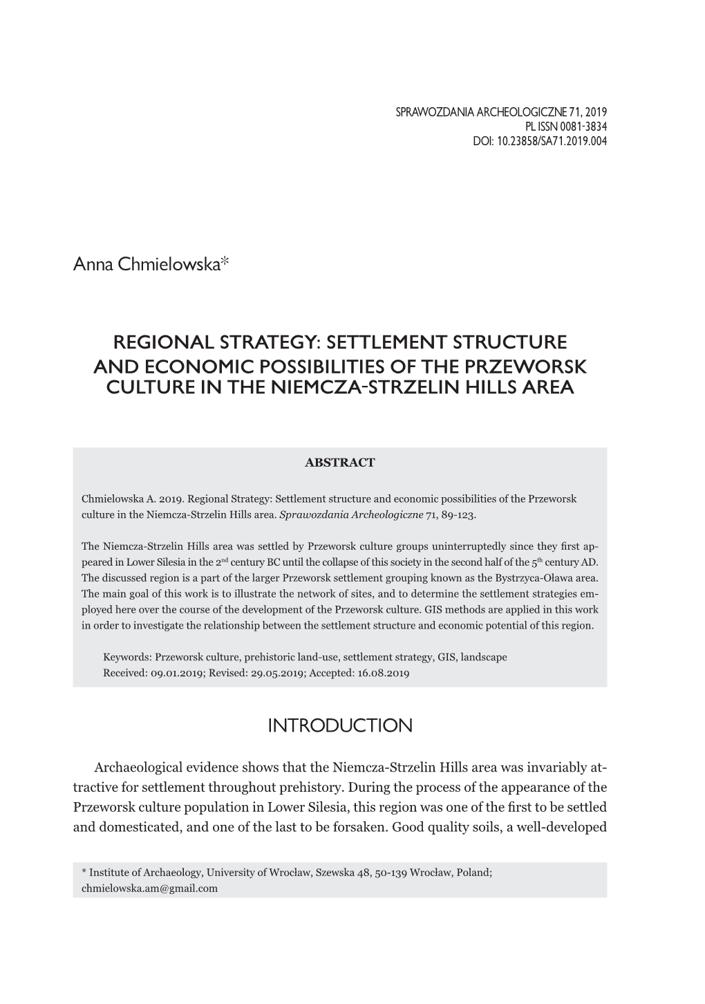 Settlement Structure and Economic Possibilities of the Przeworsk Culture in the Niemcza-Strzelin Hills Area